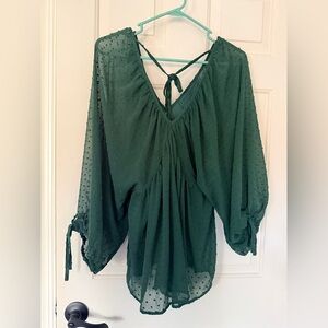 Vici Forest Green Blouse with Tie Details